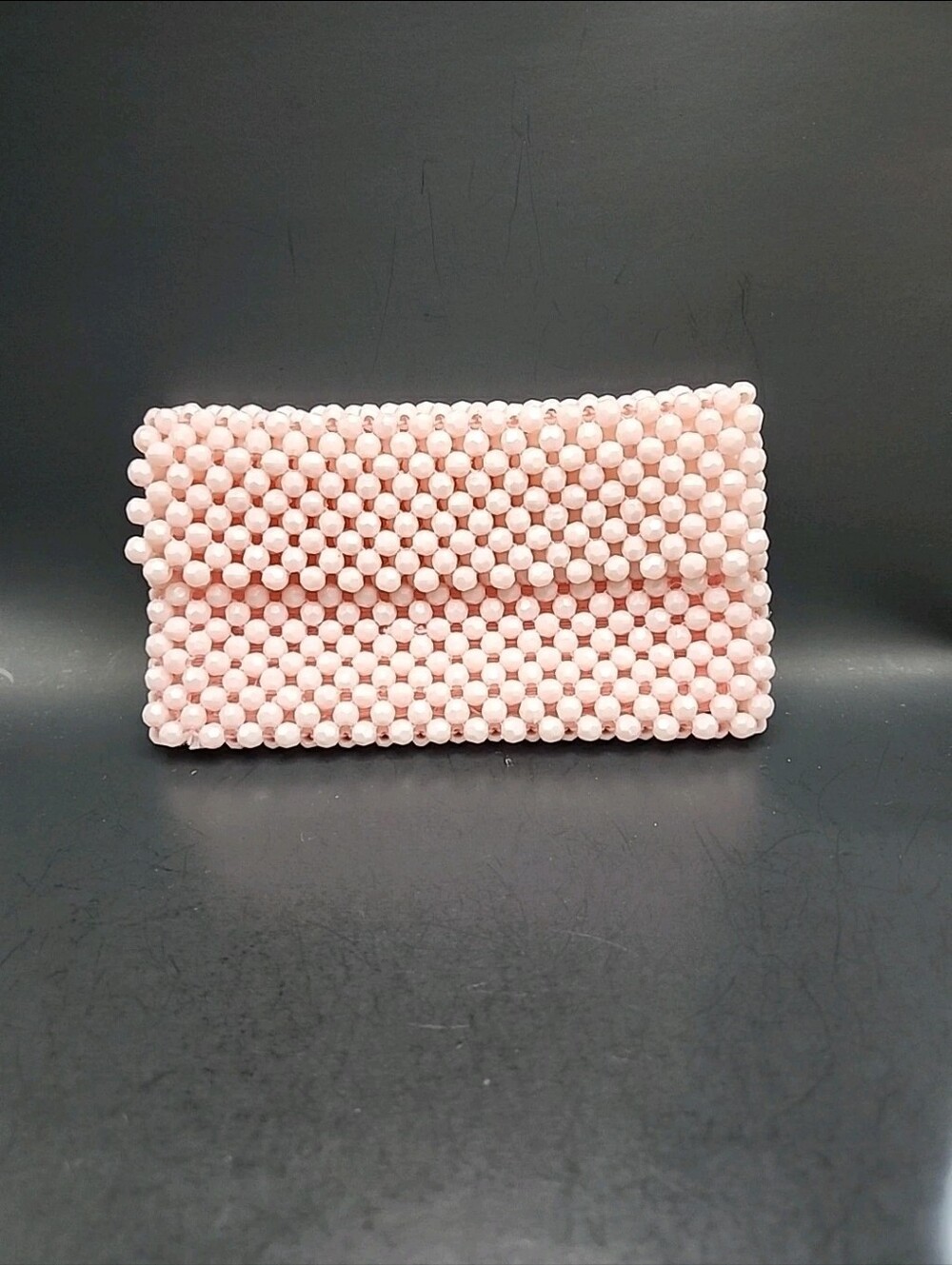 Vintage 50s - 60s Pink Glam Small Hand Woven Faceted Beaded Clutch Acrylic.‎
